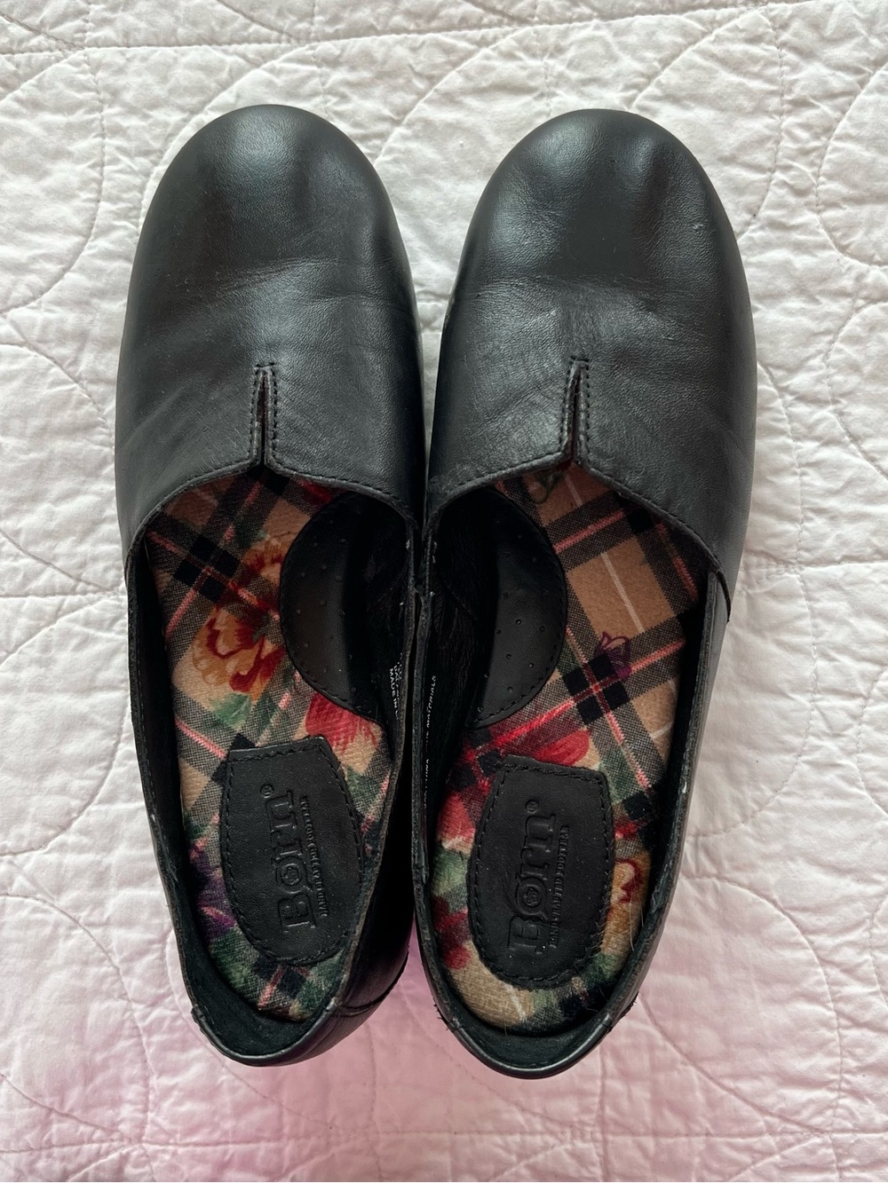 Born Black Leather Sebra Slip-On Flats, Comfy Minimalist Luxury